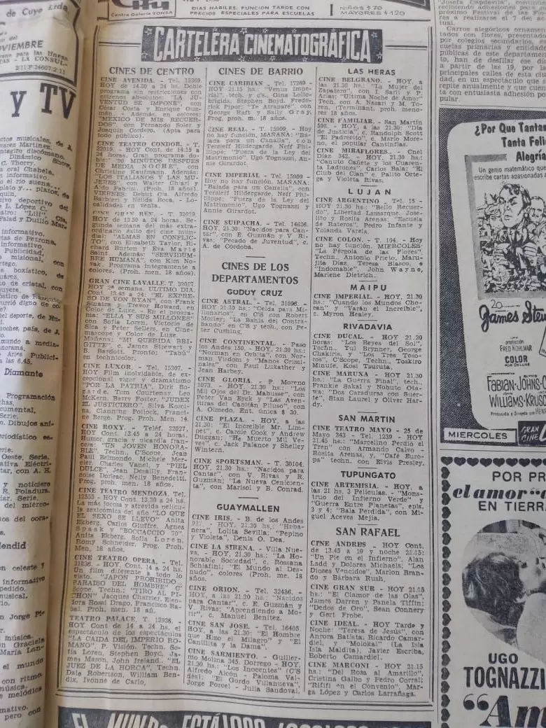 cartelera diario los andes, anos '60.