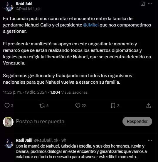 Milei se encontró con la familia de Nahuel Gallo