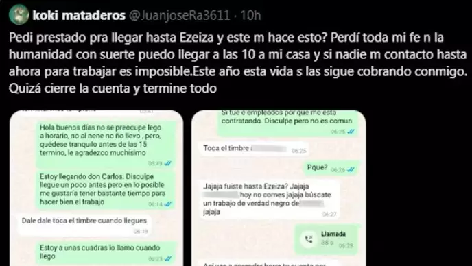 posteo de juan josé en X exponiendo su supuesta experiencia indignante en el 31 de diciembre.