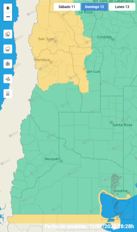 mapa de alertas para el d�a domingo