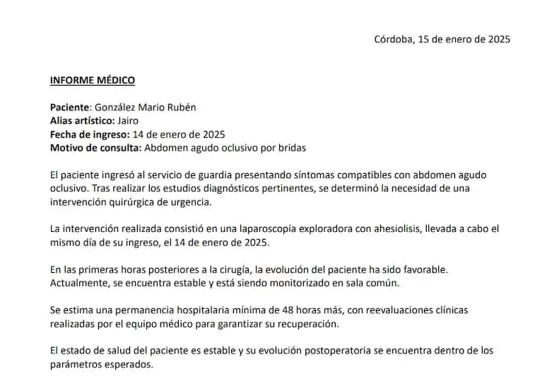 Parte medico Jairo