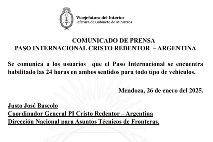 Comunicado Paso Cristo Redentor