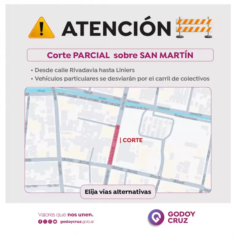 Corte parcial en calle San Martín