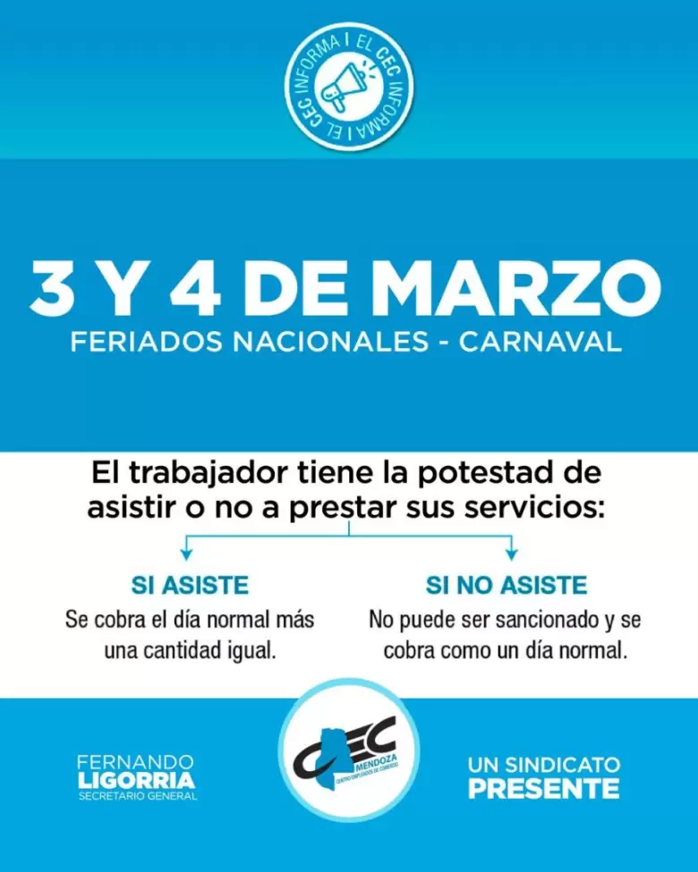 Comunicado del CEC por los Feriados de Carnaval