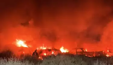 Incendio en playa de secuestros de San Martin