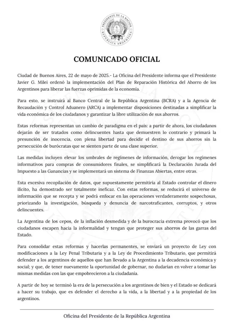 comunicado dólares del colchón