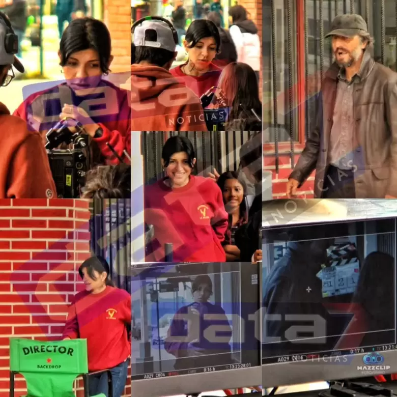 Cazzu junto al actor argentino Diego Peretti en el rodaje de �Risas� para Netflix.