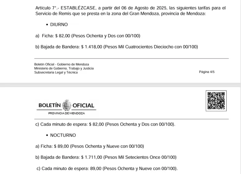 tarifas de taxis y remises