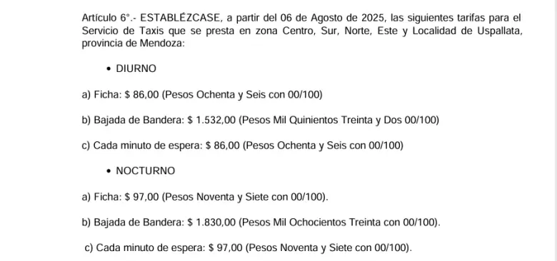 tarifas de taxis y remises