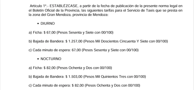 tarifas de taxis y remises