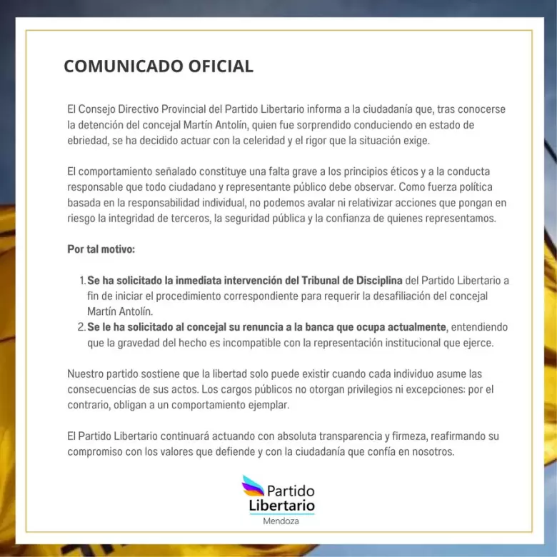 comunicado de la LLA por el caso Antolín