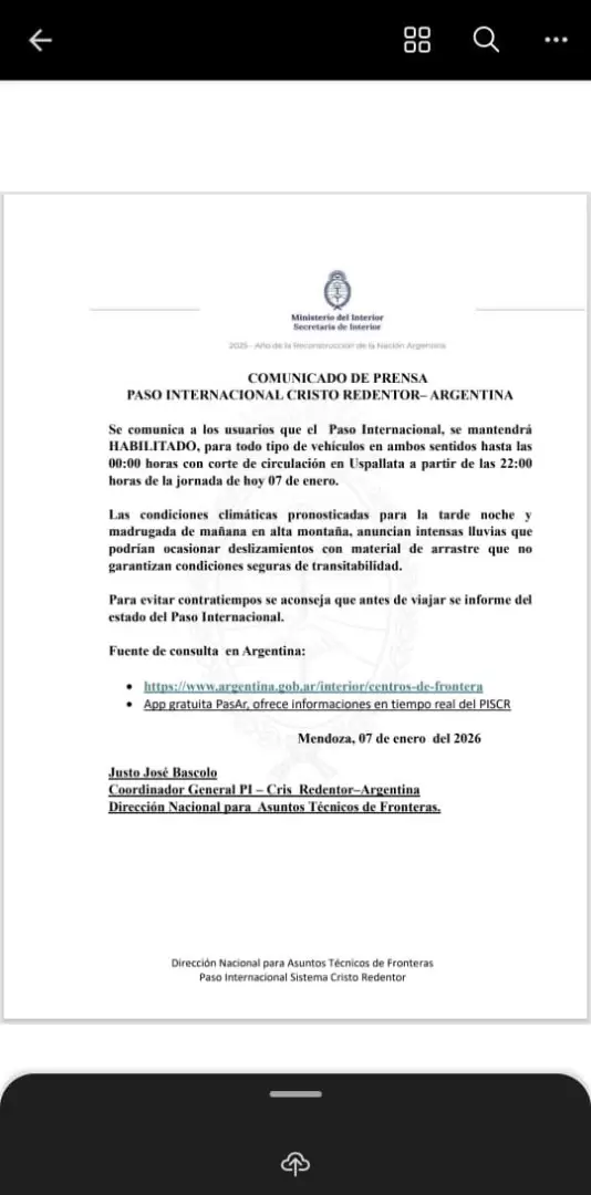 paso a Chile cerrado 8 de enero