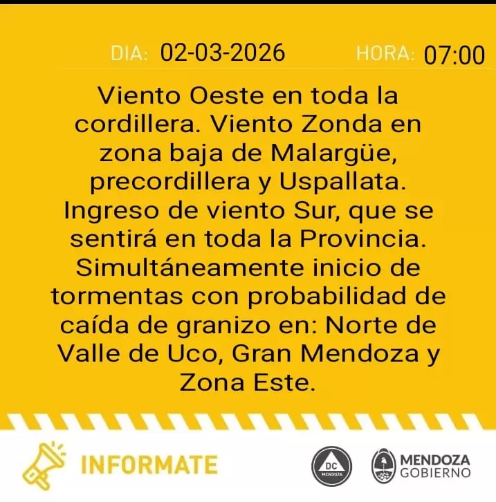 alerta amarilla para mendoza- 2 de marzo