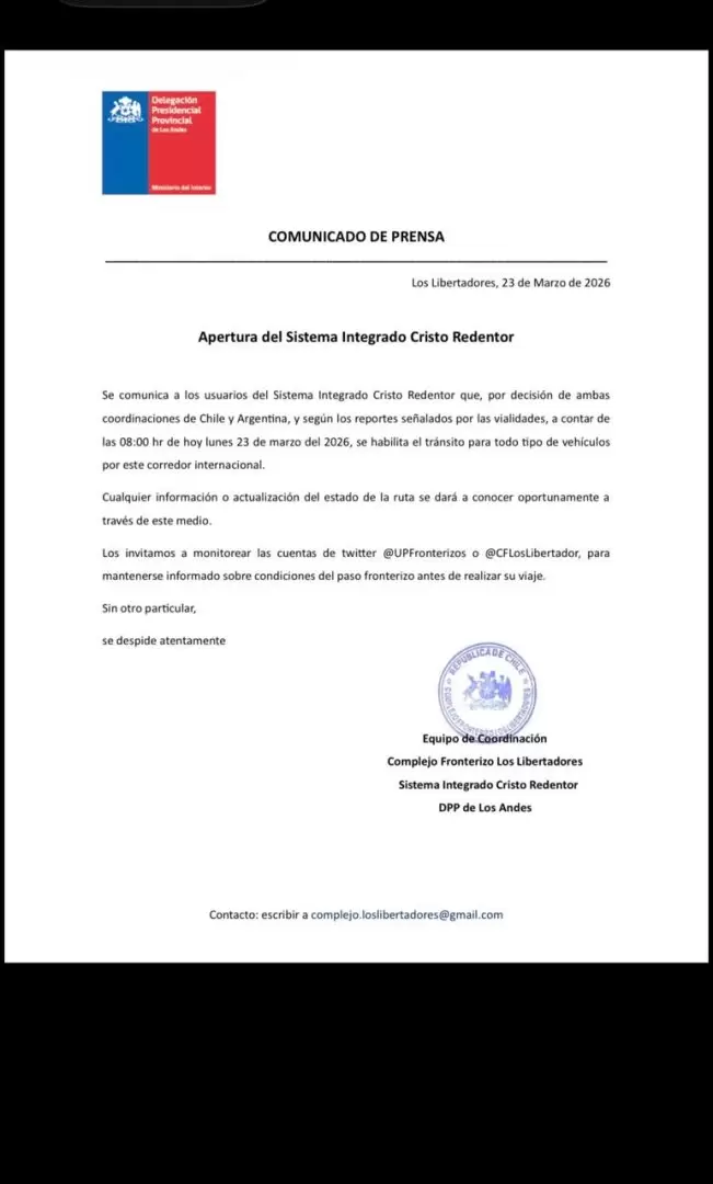 paso a Chile 23 de marzo