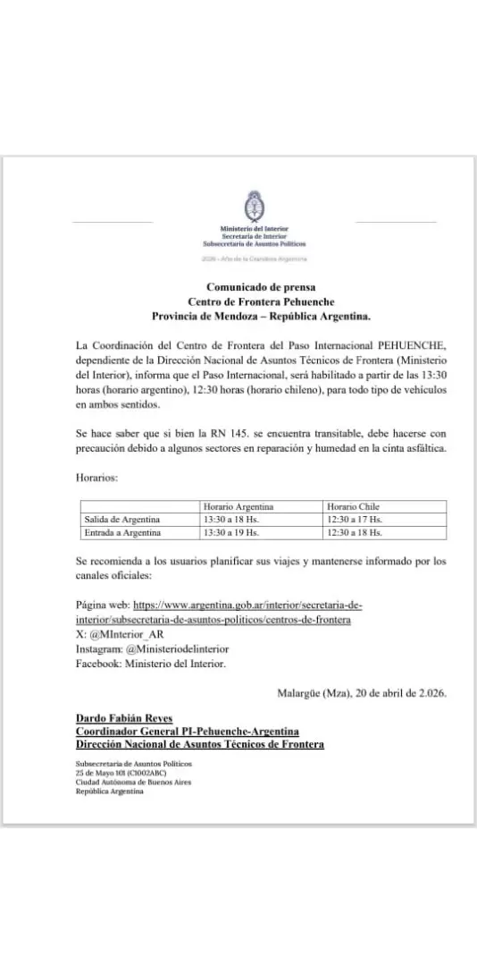 Paso Pehuenche 20 de abril